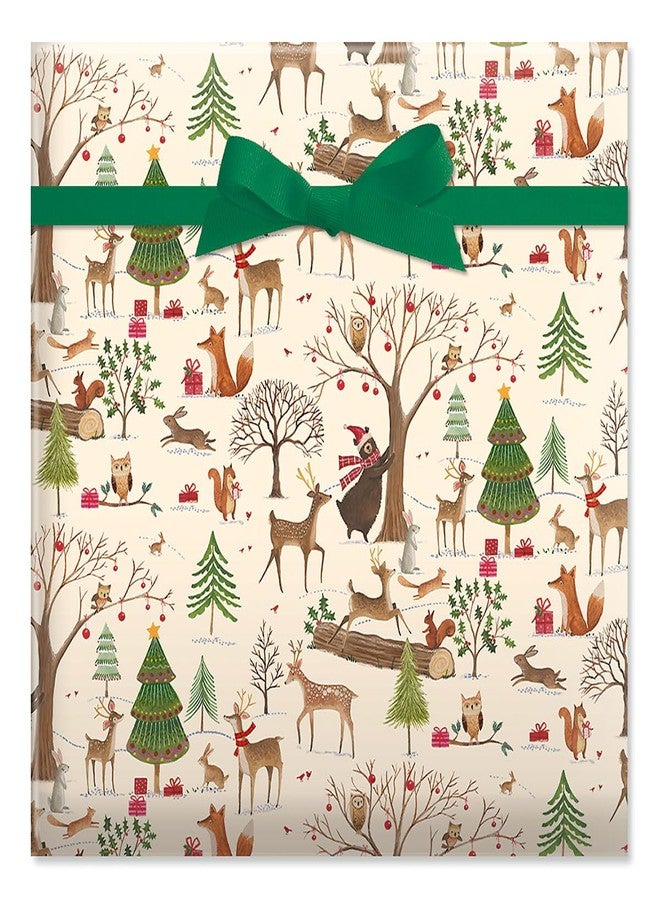 كارانت مجموعة ورق تغليف هدايا كبيرة الحجم - 3 أغلفة عملاقة أحادية الجانب، مقاس 23 بوصة × 32 قدمًا لكل منها، بتصميمات غابة على خلفية كريمية، وغابة العطلات، وخيول العطلات. - Image 2